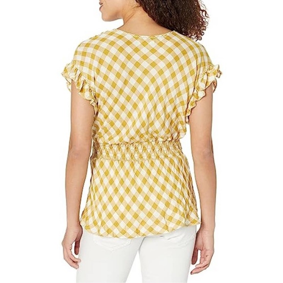 NWT MAX STUDIO Yellow Gingham Short Sleeve Pullover Top size Med - Picture 2 of 14